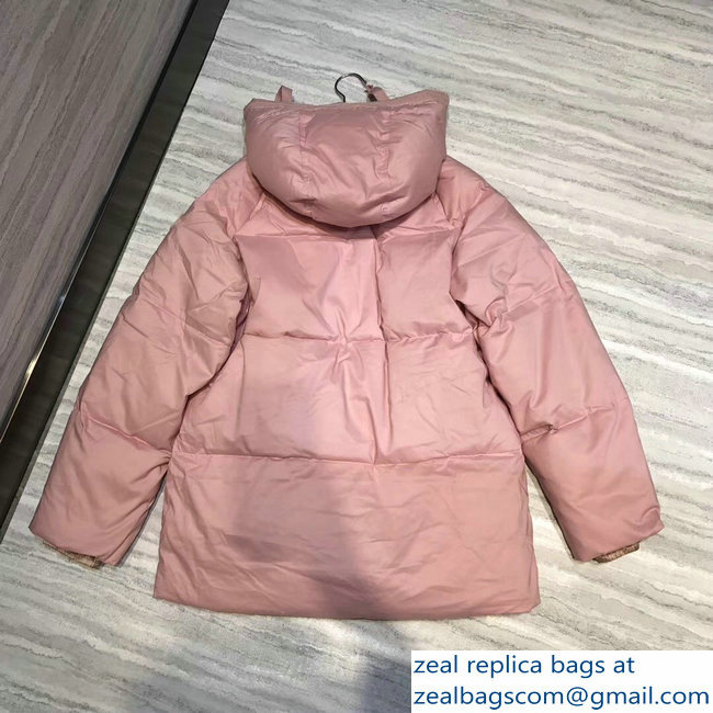 Moncler Down Jacket Pink with Hat 2018 - Click Image to Close