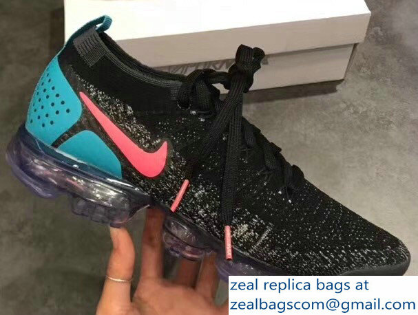 Nike Air VaporMax Flyknit 2 Running Sneakers Black/Turquoise - Click Image to Close