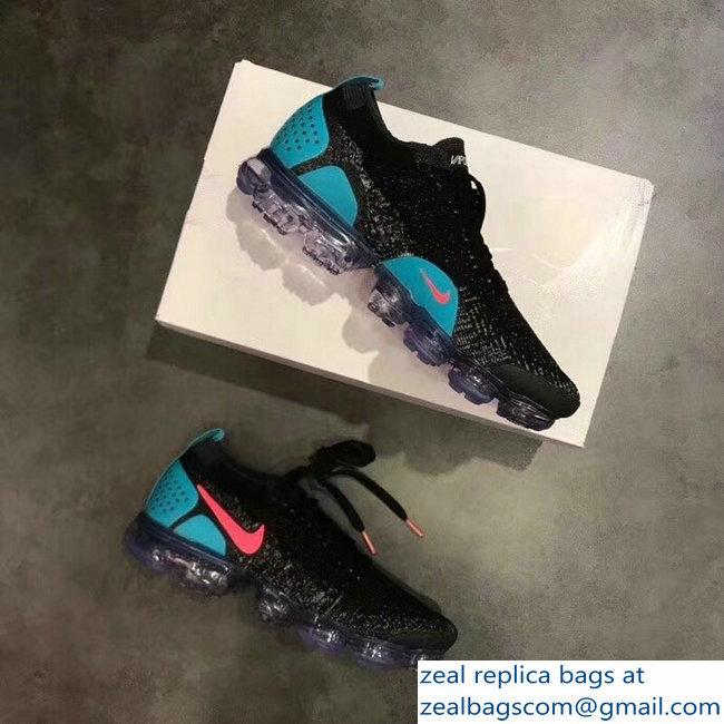 Nike Air VaporMax Flyknit 2 Running Sneakers Black/Turquoise - Click Image to Close