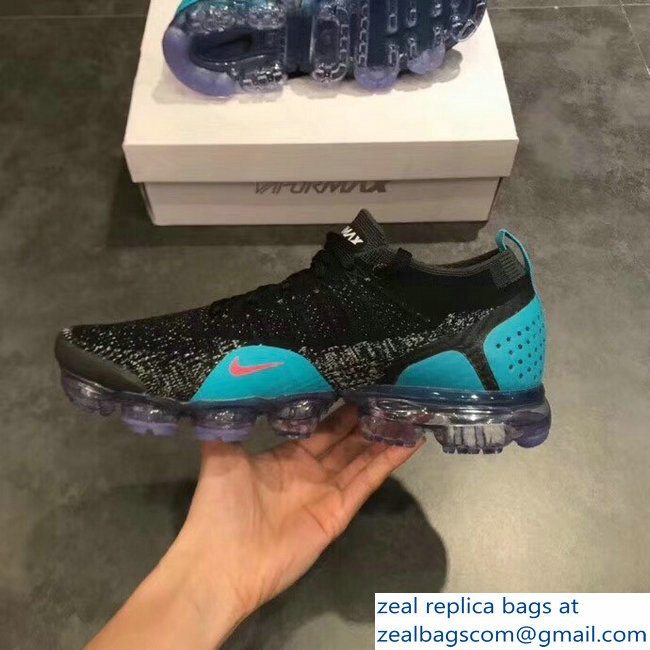 Nike Air VaporMax Flyknit 2 Running Sneakers Black/Turquoise - Click Image to Close