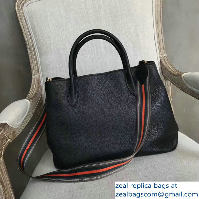 Prada Leather Tote Bag with Strap 1579 Black - Click Image to Close