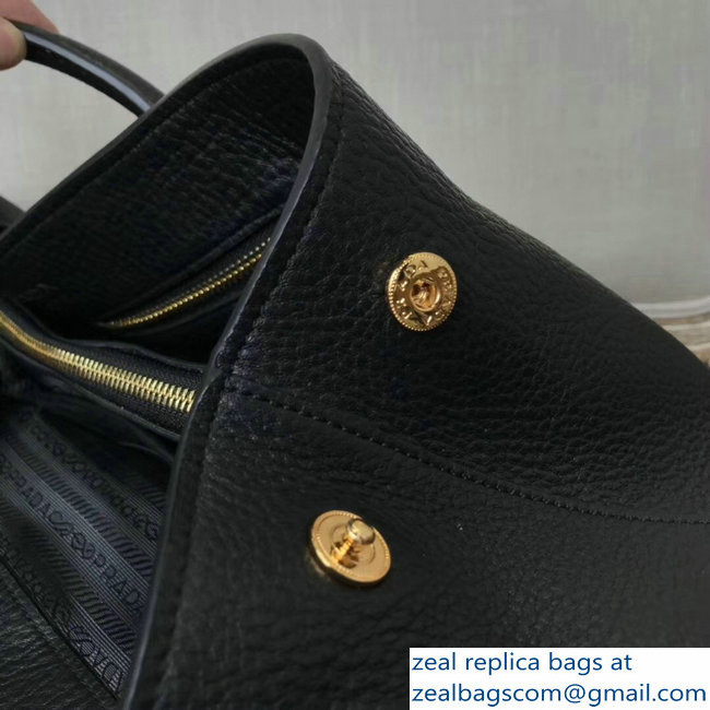 Prada Leather Tote Bag with Strap 1579 Black - Click Image to Close