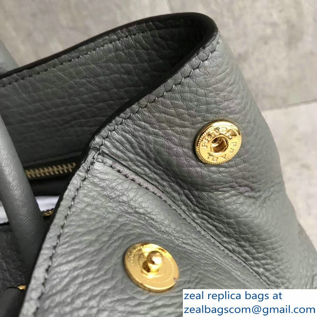 Prada Leather Tote Bag with Strap 1579 Gray - Click Image to Close