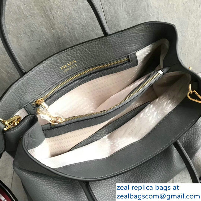 Prada Leather Tote Bag with Strap 1579 Gray - Click Image to Close