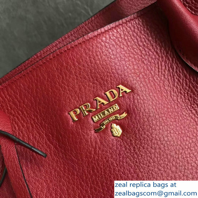 Prada Leather Tote Bag with Strap 1579 Red - Click Image to Close