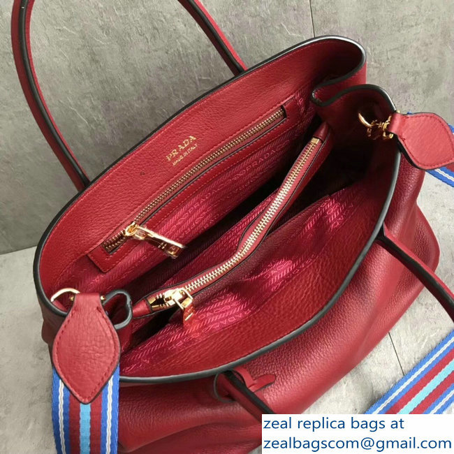 Prada Leather Tote Bag with Strap 1579 Red - Click Image to Close