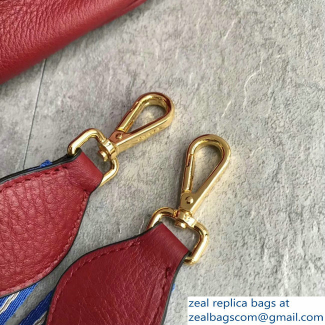 Prada Leather Tote Bag with Strap 1579 Red - Click Image to Close