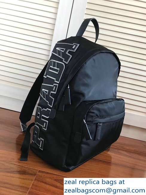 Prada Nylon and Saffiano Leather Backpack Bag 2VZ066 Black Logo Lettering 2018 - Click Image to Close