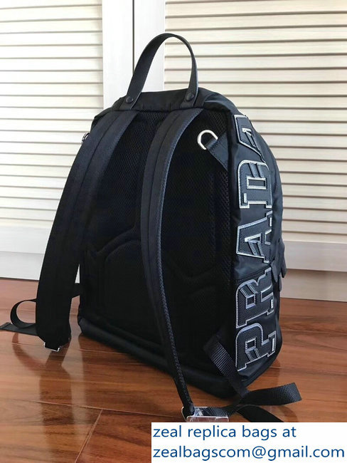 Prada Nylon and Saffiano Leather Backpack Bag 2VZ066 Black Logo Lettering 2018 - Click Image to Close