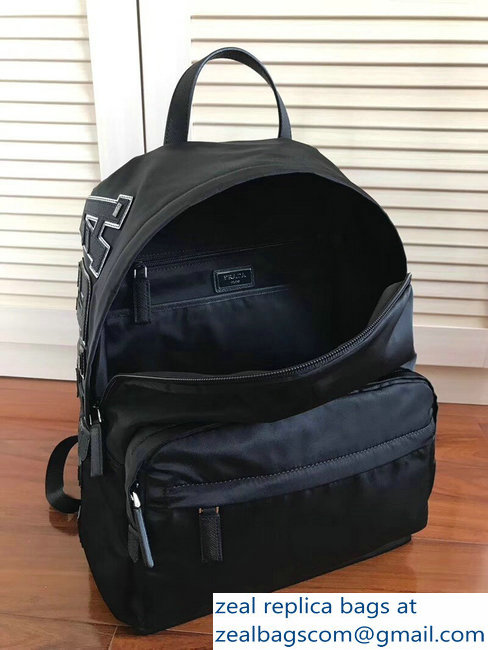 Prada Nylon and Saffiano Leather Backpack Bag 2VZ066 Black Logo Lettering 2018 - Click Image to Close