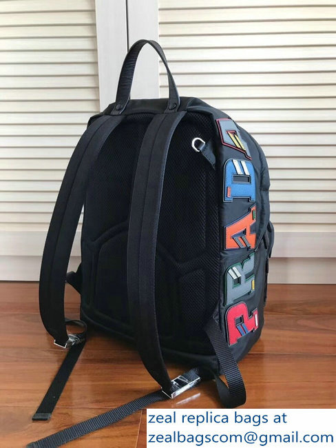 Prada Nylon and Saffiano Leather Backpack Bag 2VZ066 Black Multicolor Logo Lettering 2018 - Click Image to Close