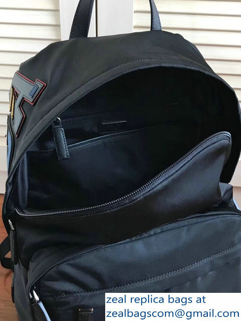 Prada Nylon and Saffiano Leather Backpack Bag 2VZ066 Black Multicolor Logo Lettering 2018 - Click Image to Close