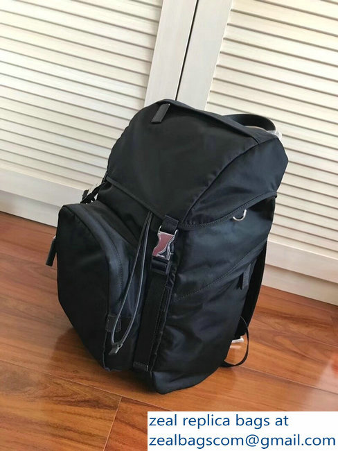 Prada Nylon and Saffiano Leather Backpack Bag 2VZ135 Black Multicolor Logo Lettering 2018
