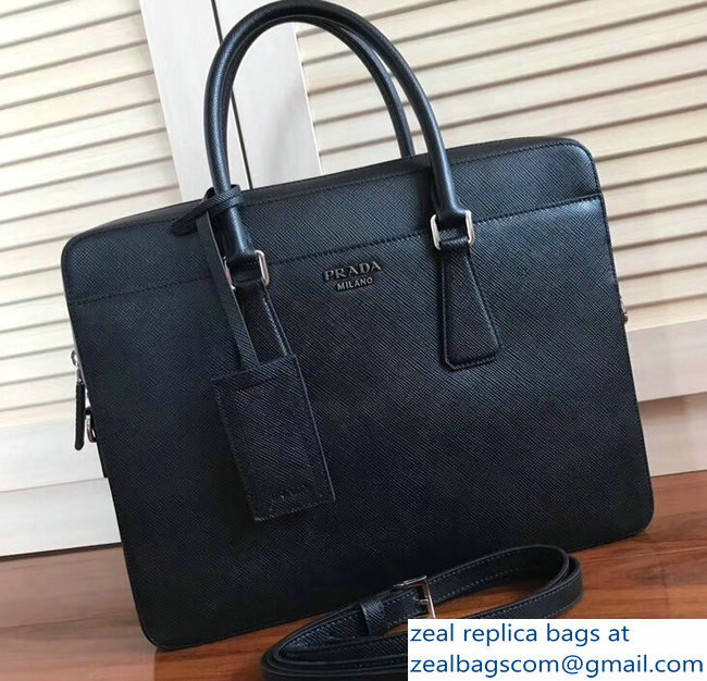 Prada Saffiano Cuir Leather Briefcase Bag 2VE368 Black - Click Image to Close