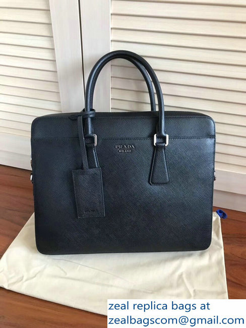 Prada Saffiano Cuir Leather Briefcase Bag 2VE368 Black