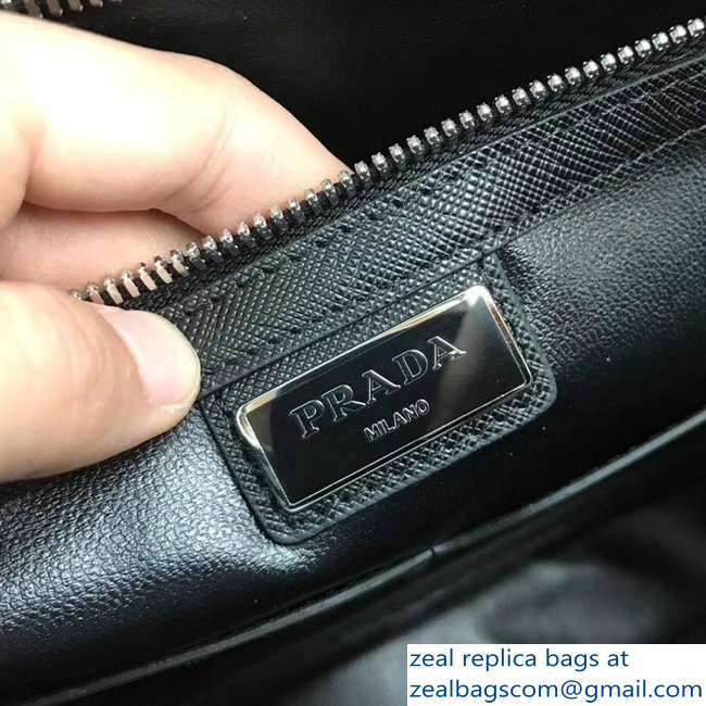 Prada Saffiano Leather Briefcase Bag 2VE368 Black with Gray Intarsia