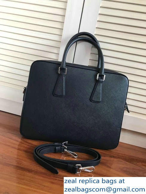 Prada Saffiano Leather Briefcase Bag 2VE368 Black with Red Intarsia