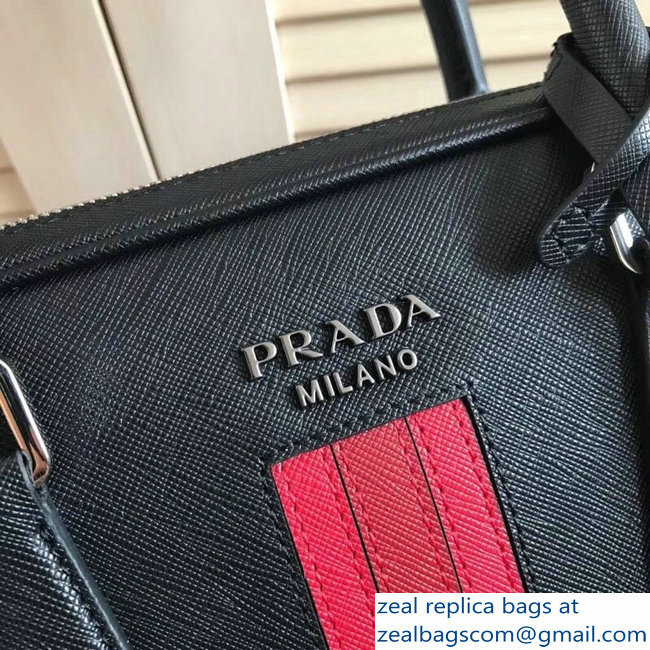 Prada Saffiano Leather Briefcase Bag 2VE368 Black with Red Intarsia - Click Image to Close