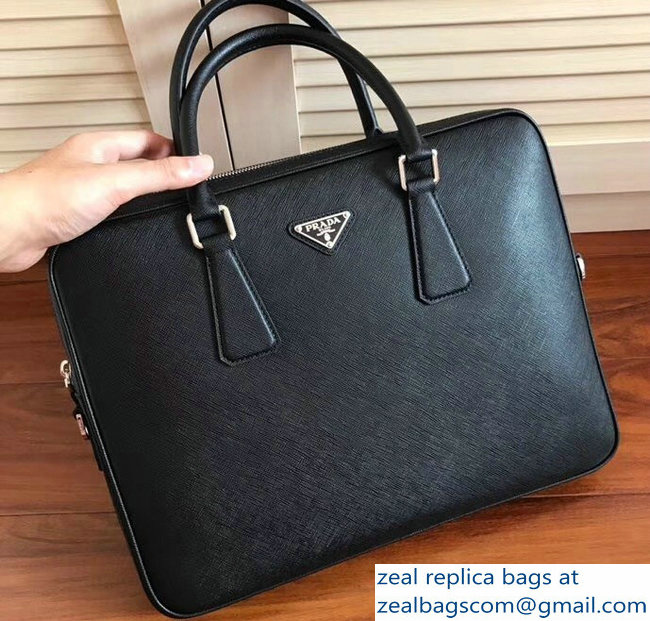 Prada Saffiano Leather Briefcase Bag 2VE368 Black - Click Image to Close