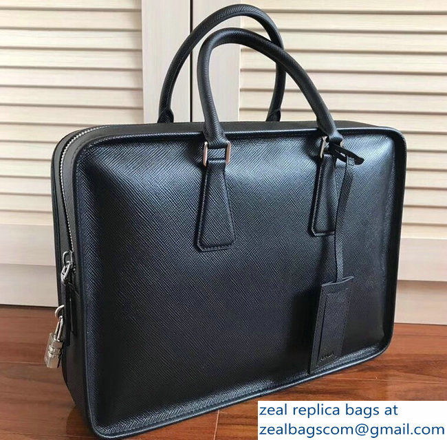 Prada Saffiano Leather Briefcase Bag VA1026 Black - Click Image to Close