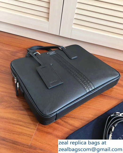 Prada Saffiano Leather Briefcase Work Bag 2VE368 Black/Crocodile