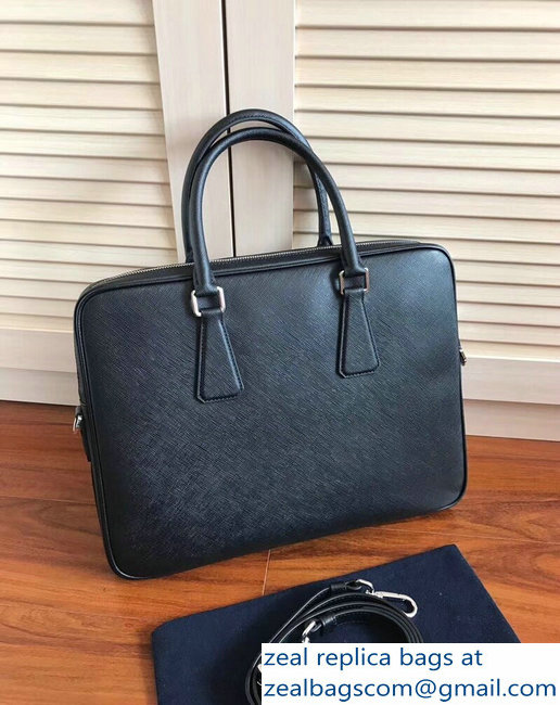 Prada Saffiano Leather Briefcase Work Bag 2VE368 Black/Crocodile - Click Image to Close