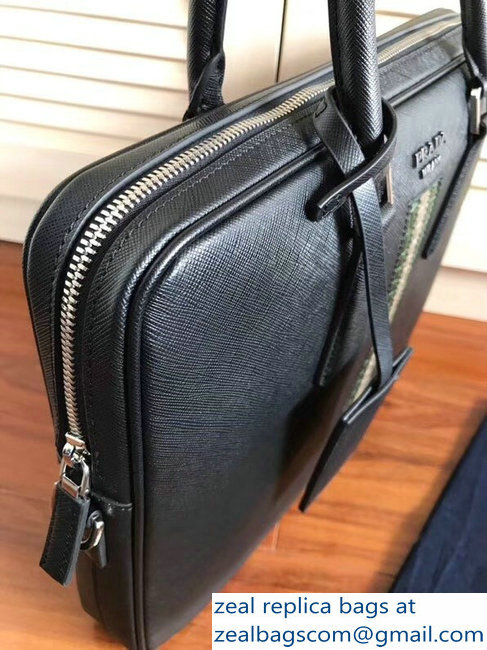 Prada Saffiano Leather Briefcase Work Bag 2VE368 Black/Green Crocodile