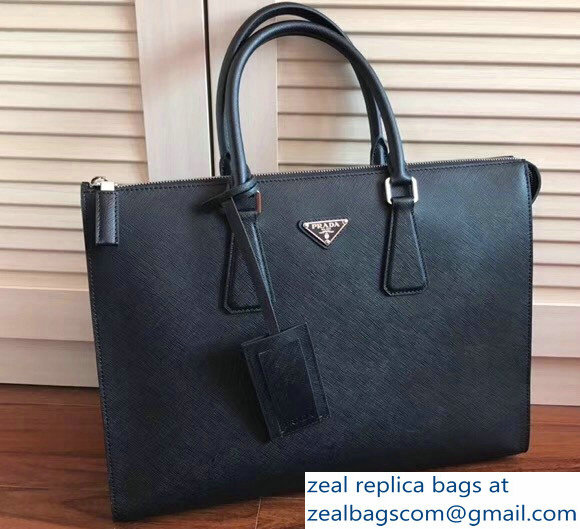 Prada Saffiano Leather Horizontal Tote Bag 2VG030 Black - Click Image to Close