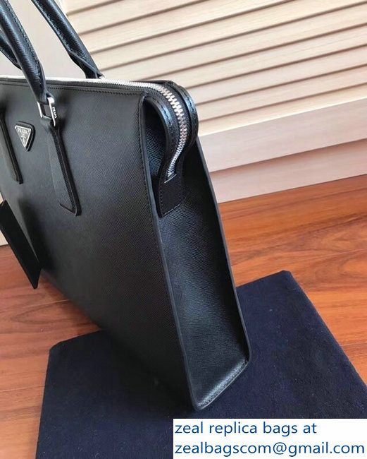 Prada Saffiano Leather Horizontal Tote Bag 2VG030 Black - Click Image to Close