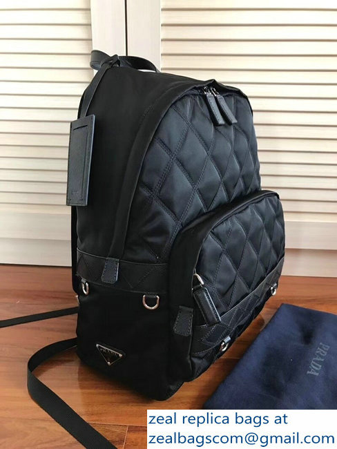 Prada Technical Fabric and Nylon Backpack Bag 2VZ066 Black Quilted 2018 - Click Image to Close