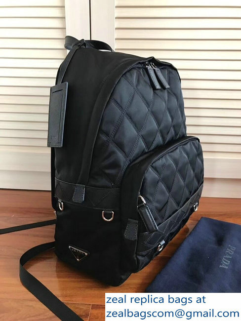 Prada Technical Fabric and Nylon Backpack Bag 2VZ066 Black Quilted 2018