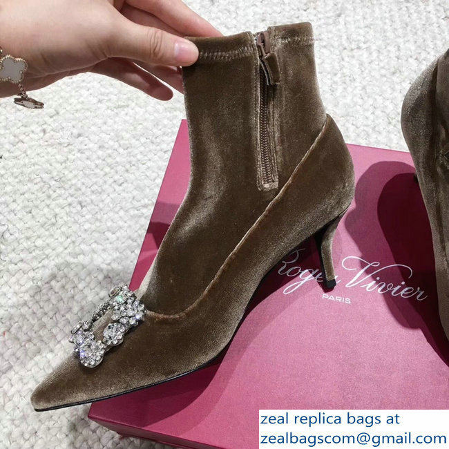 Roger Vivier Flower Strass Rivets Buckle Ankle Boots Velvet Camel 2018