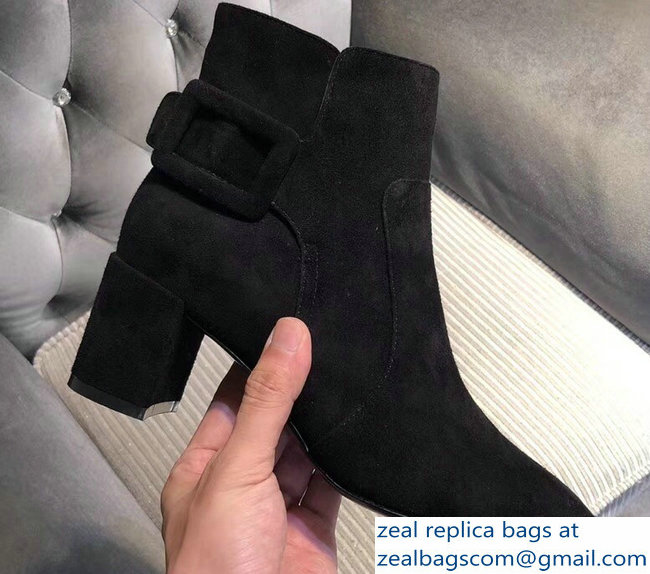 Roger Vivier Heel 5cm Polly Ankle Boots Suede Black 2018