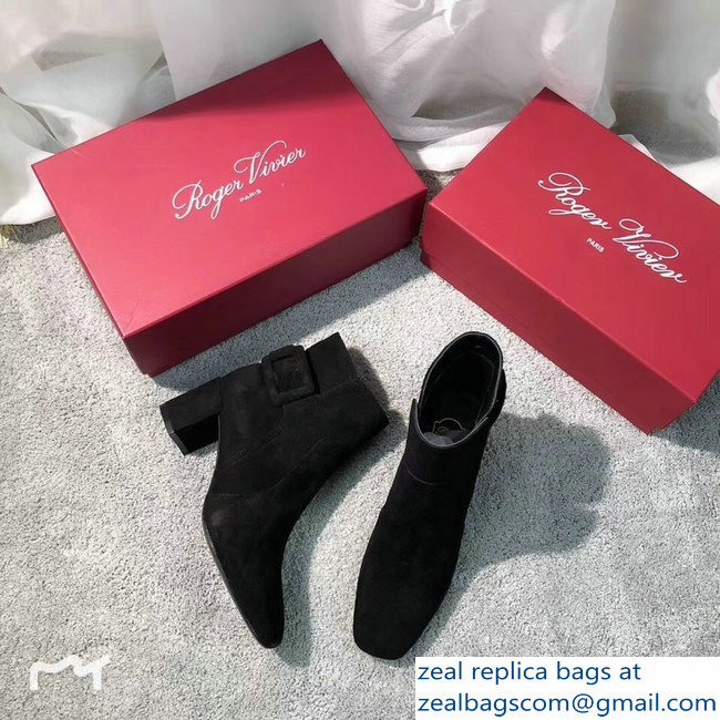 Roger Vivier Heel 5cm Polly Ankle Boots Suede Black 2018