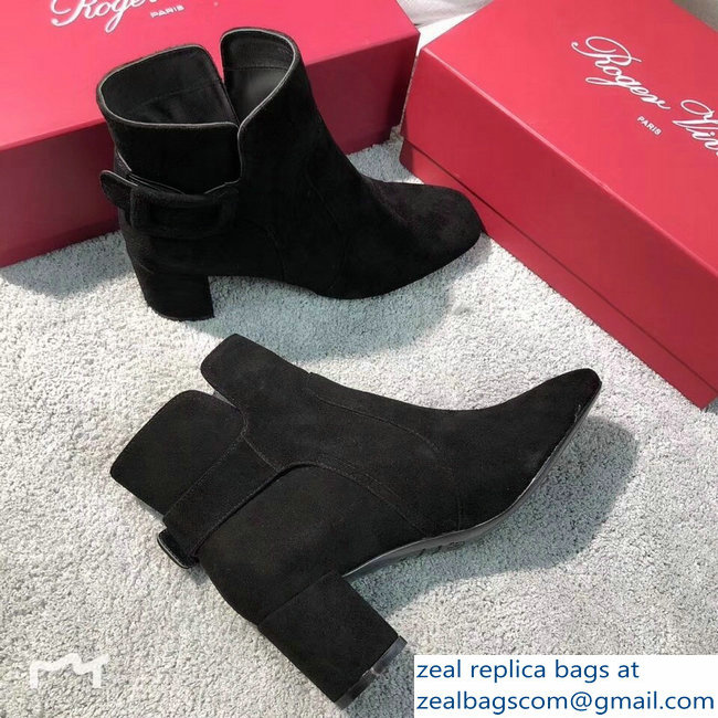 Roger Vivier Heel 5cm Polly Ankle Boots Suede Black 2018