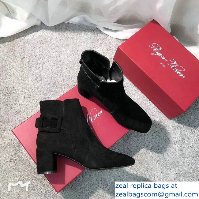 Roger Vivier Heel 5cm Polly Ankle Boots Suede Black 2018