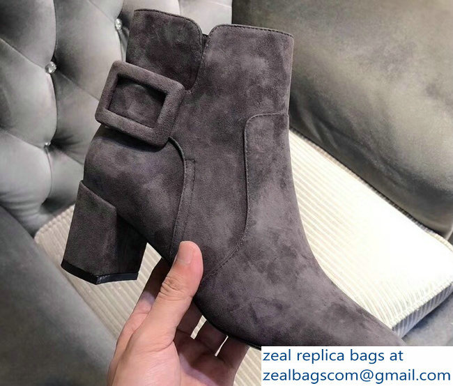 Roger Vivier Heel 5cm Polly Ankle Boots Suede Gray 2018 - Click Image to Close