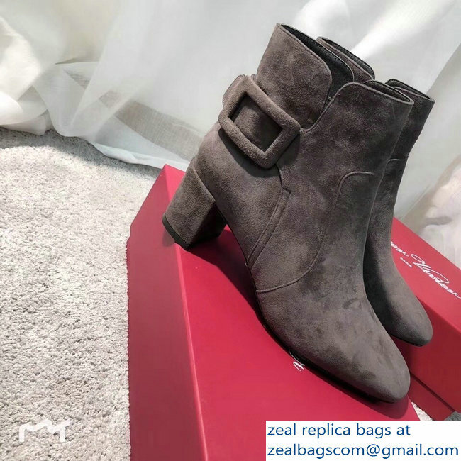 Roger Vivier Heel 5cm Polly Ankle Boots Suede Gray 2018