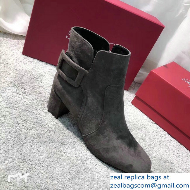 Roger Vivier Heel 5cm Polly Ankle Boots Suede Gray 2018