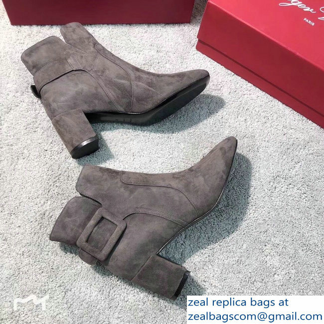 Roger Vivier Heel 5cm Polly Ankle Boots Suede Gray 2018