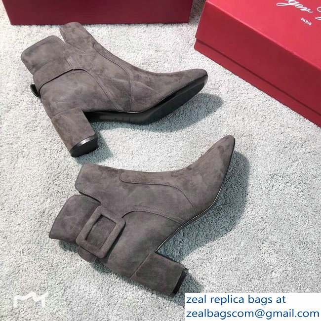 Roger Vivier Heel 5cm Polly Ankle Boots Suede Gray 2018 - Click Image to Close