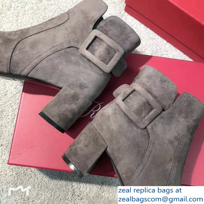 Roger Vivier Heel 5cm Polly Ankle Boots Suede Gray 2018