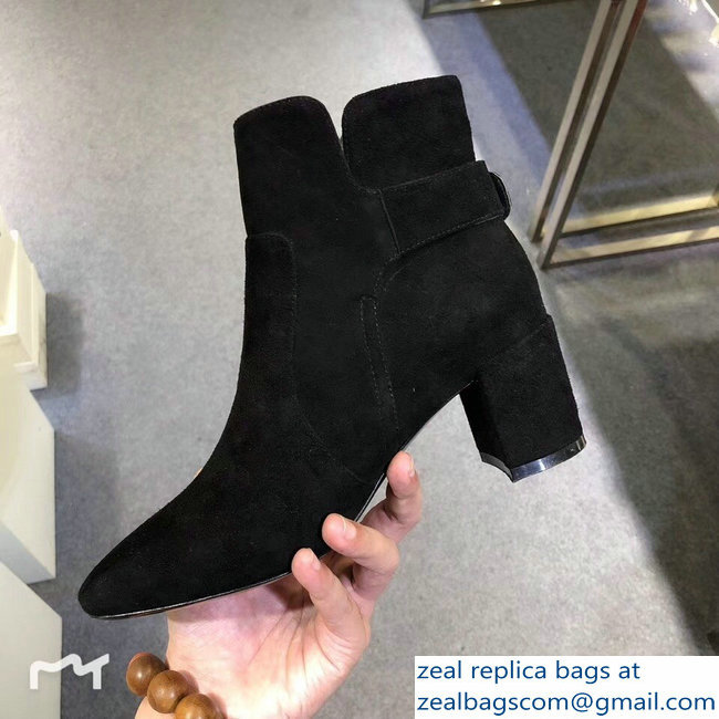 Roger Vivier Heel 5cm Polly Ankle Boots Turtle Buckle Suede Black 2018