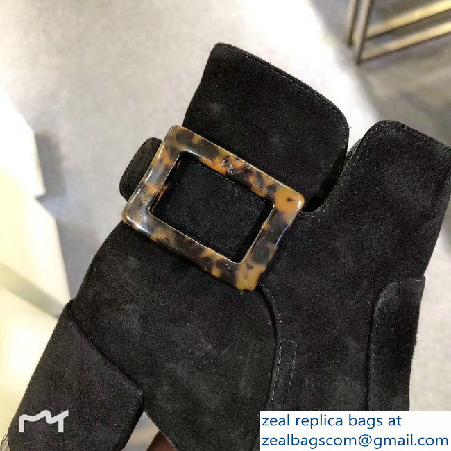 Roger Vivier Heel 5cm Polly Ankle Boots Turtle Buckle Suede Black 2018