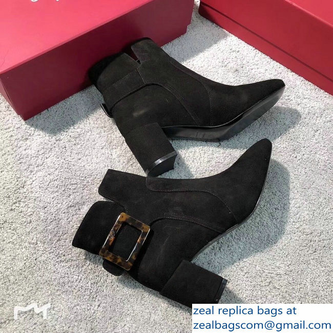 Roger Vivier Heel 5cm Polly Ankle Boots Turtle Buckle Suede Black 2018