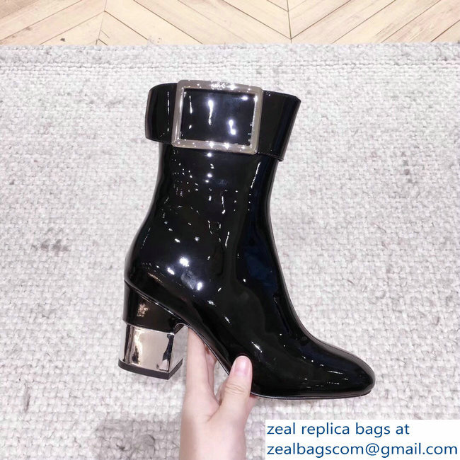 Roger Vivier Heel 6.5cm Patent Leather Ankle Boots Black 2018