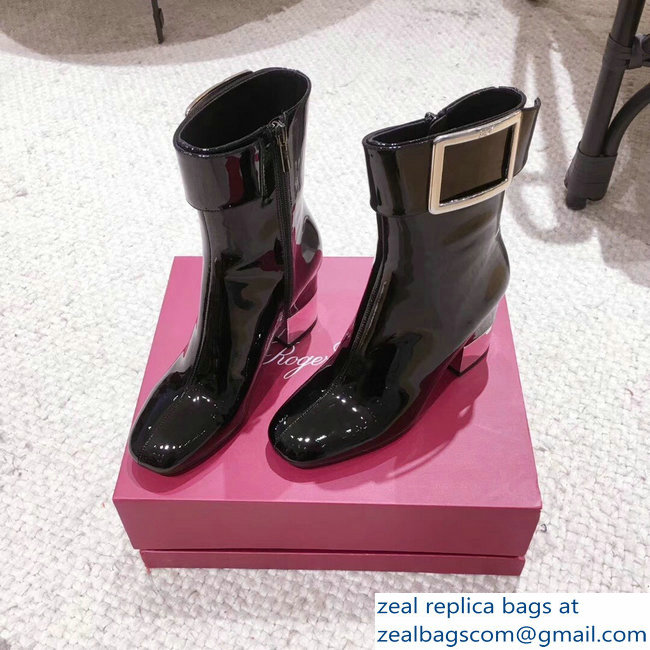 Roger Vivier Heel 6.5cm Patent Leather Ankle Boots Black 2018