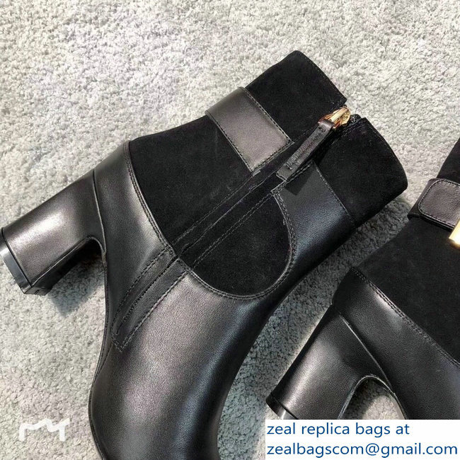 Roger Vivier Heel 7cm Chunky Trompette Metal Buckle Ankle Boots Black 2018 - Click Image to Close