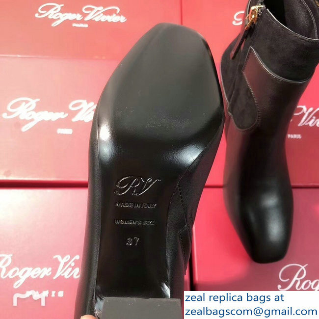 Roger Vivier Heel 7cm Chunky Trompette Metal Buckle Ankle Boots Black 2018 - Click Image to Close