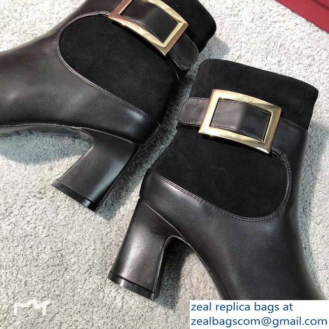 Roger Vivier Heel 7cm Chunky Trompette Metal Buckle Ankle Boots Black 2018 - Click Image to Close